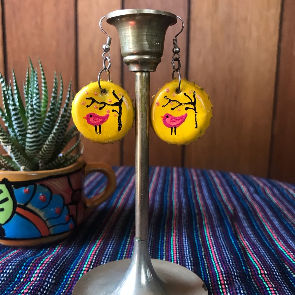 Hand painted bottle cap earrings